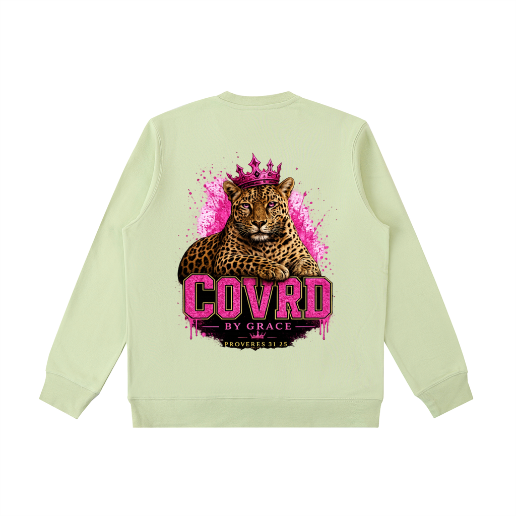 Stay COVRD Sisters' Pink Leopard Crown Crewneck  Sweatshirt