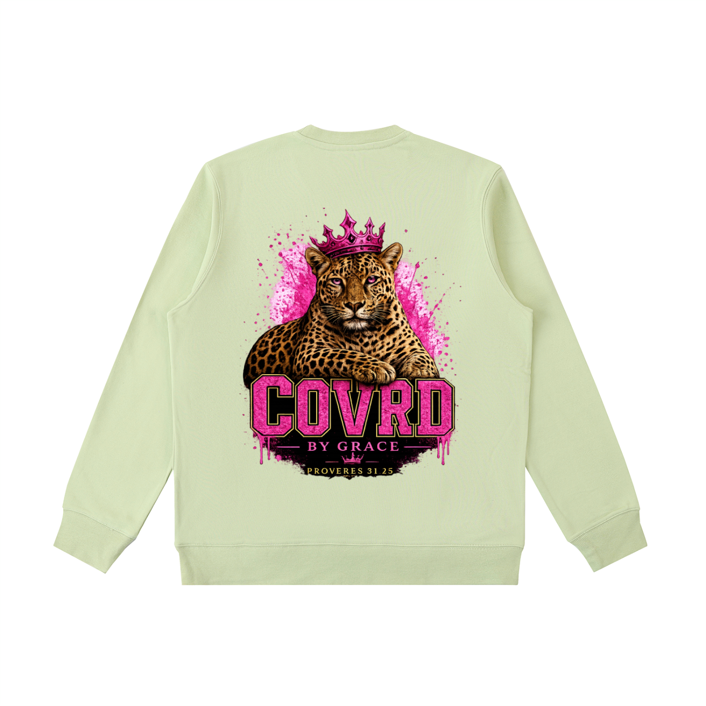Stay COVRD Sisters' Pink Leopard Crown Crewneck  Sweatshirt