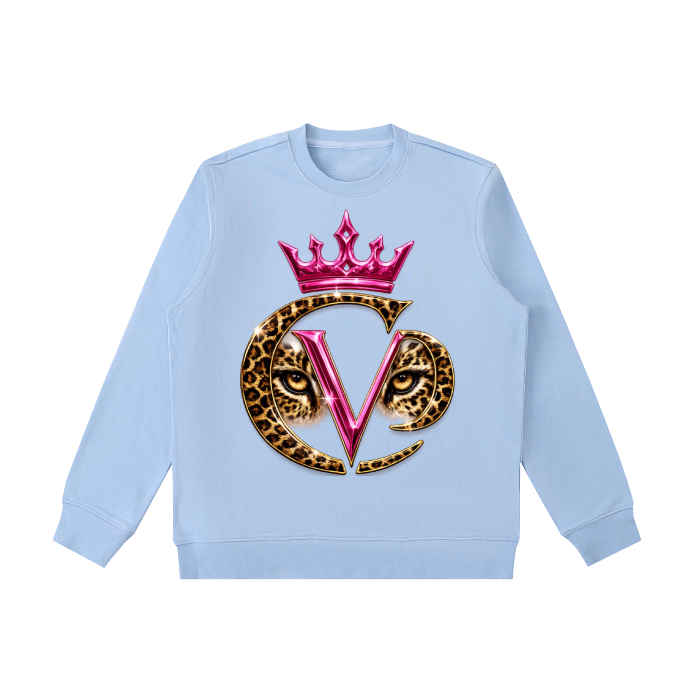 Stay COVRD Sisters' Pink Leopard Crown Crewneck  Sweatshirt