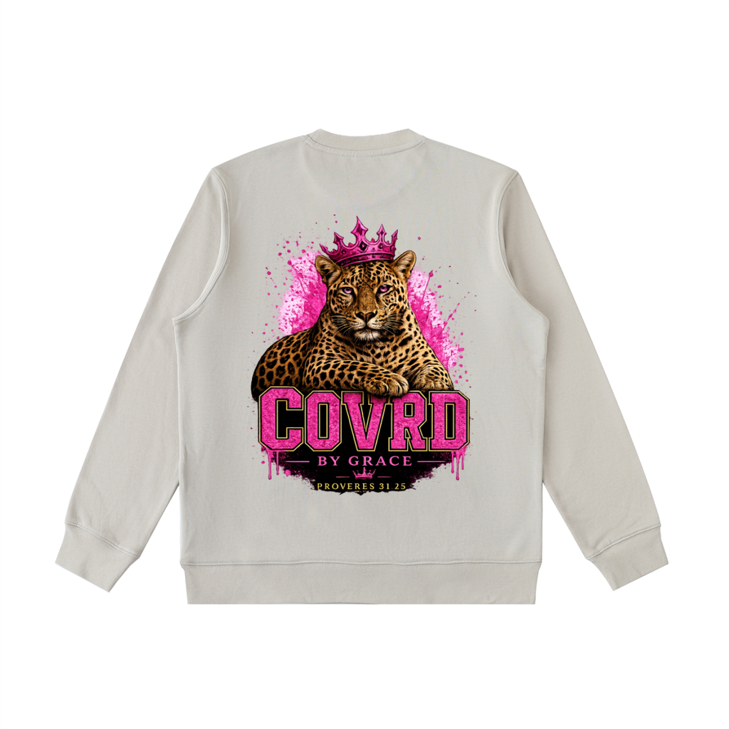 Stay COVRD Sisters' Pink Leopard Crown Crewneck  Sweatshirt