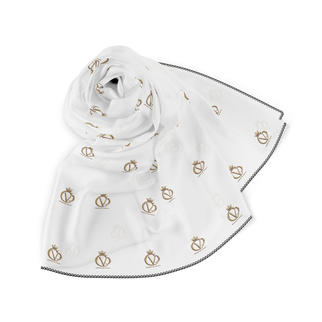 STAY COVRD Elegant Silk-Feel White Scarf with Gold Crown CVD
