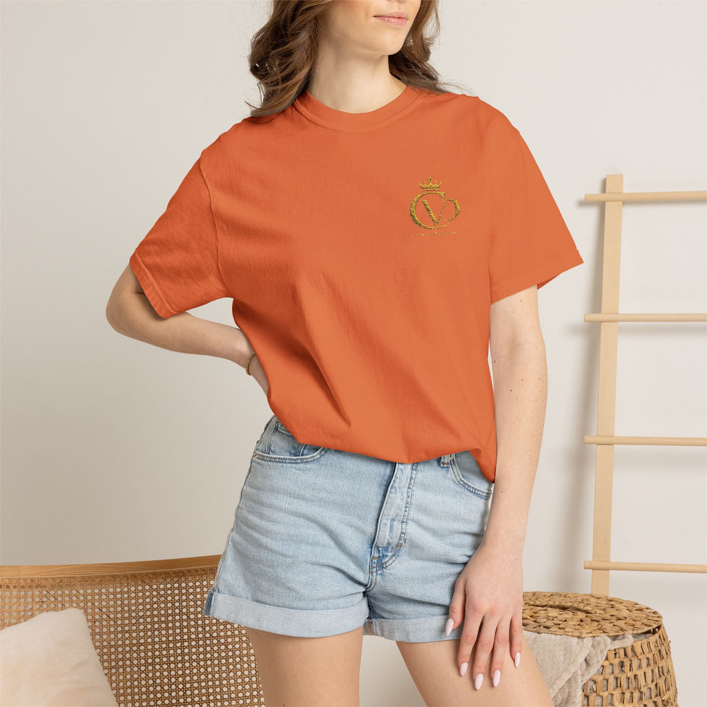 COVRD Gold Embroidered Crowned CVD Chest Logo T‑Shirt