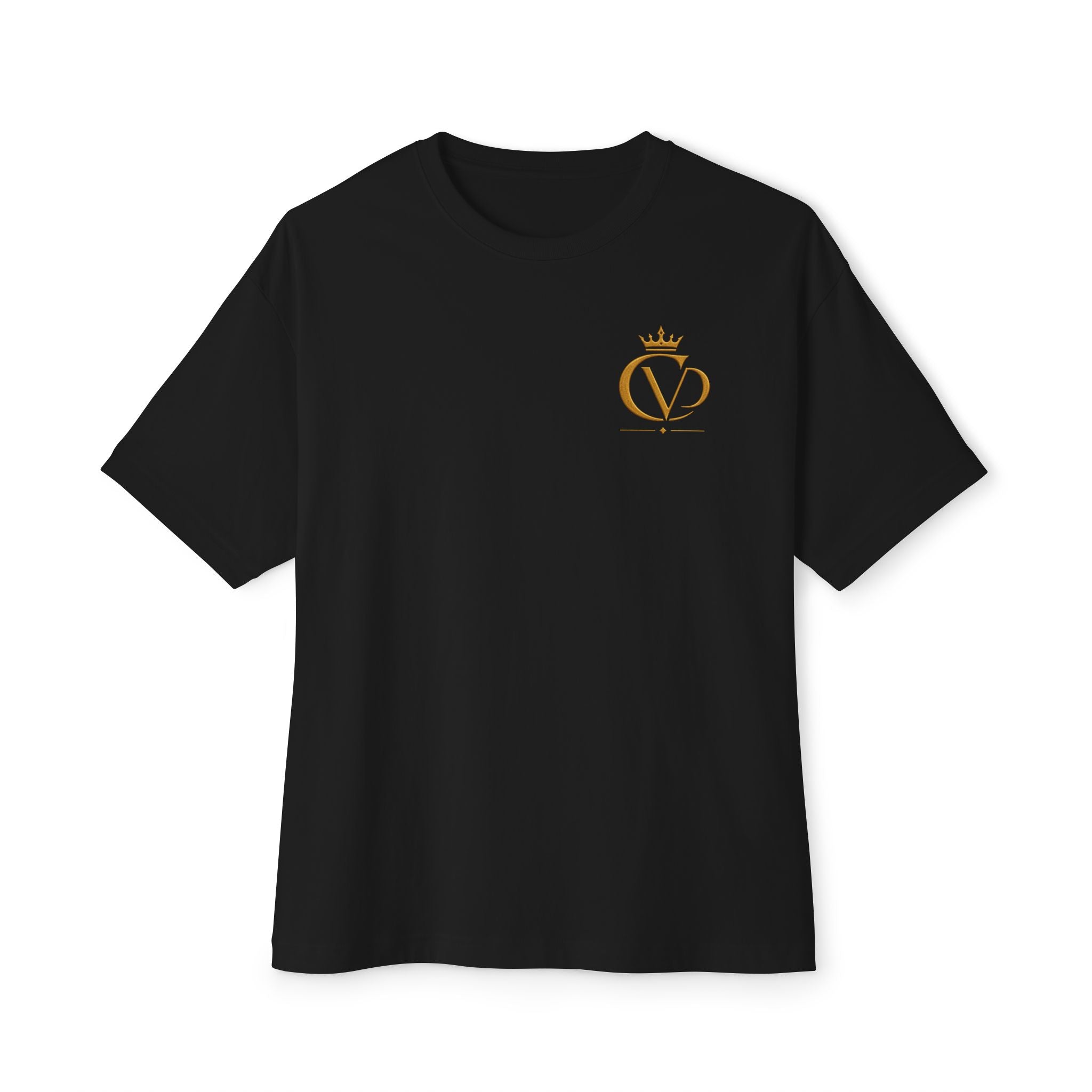 Oversized Boxy Tee — Gold Embroidered Covrd CVD Logo with Metallic Gold Foil COVRD Print