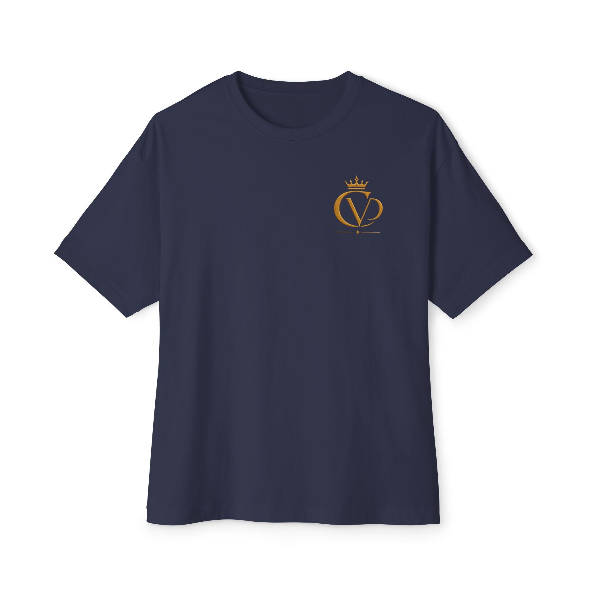 Oversized Boxy Tee — Gold Embroidered Covrd CVD Logo with Metallic Gold Foil COVRD Print