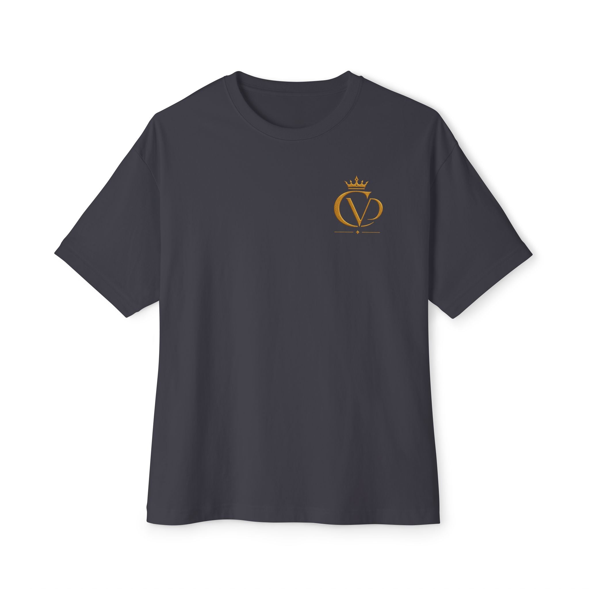 Oversized Boxy Tee — Gold Embroidered Covrd CVD Logo with Metallic Gold Foil COVRD Print