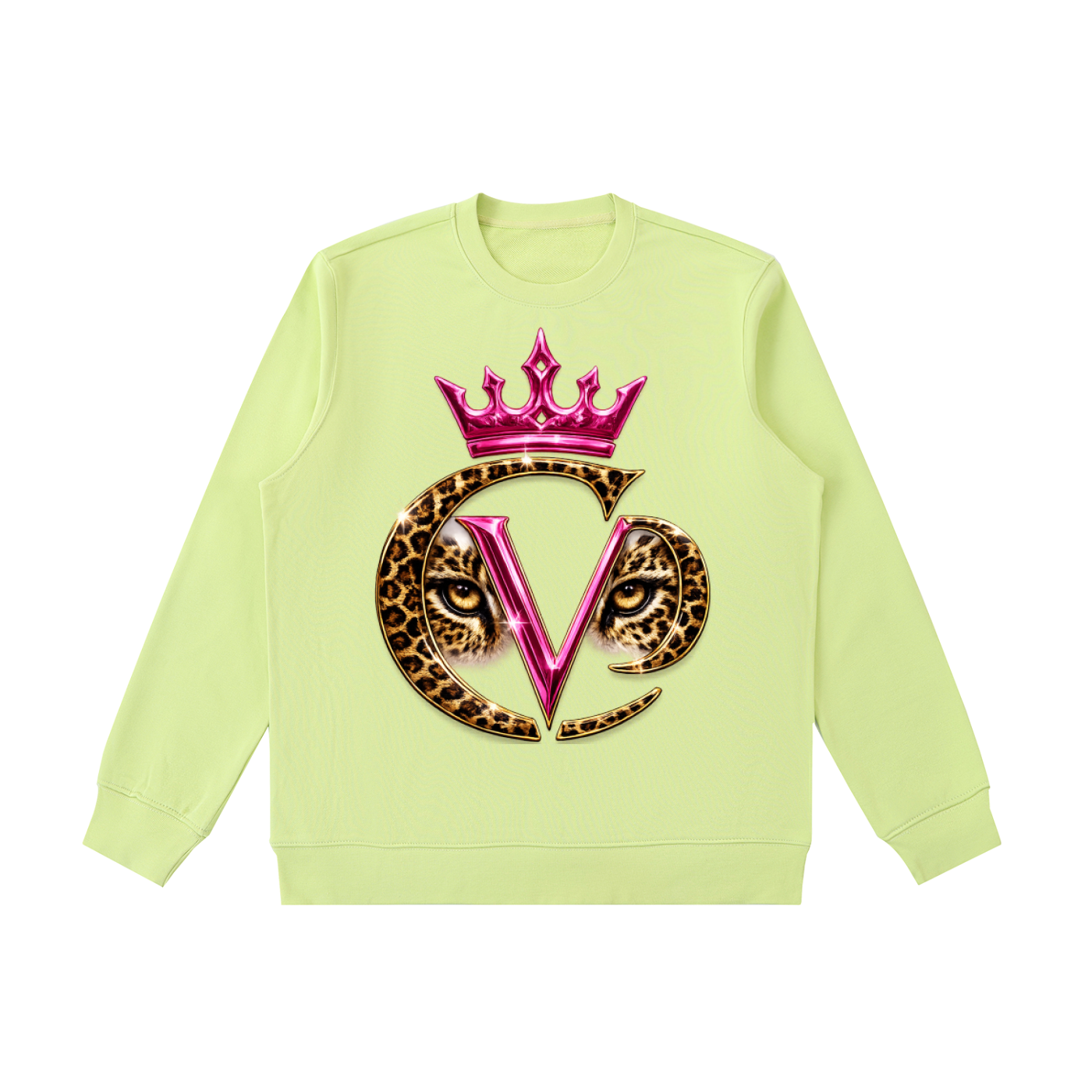 Stay COVRD Sisters' Pink Leopard Crown Crewneck  Sweatshirt