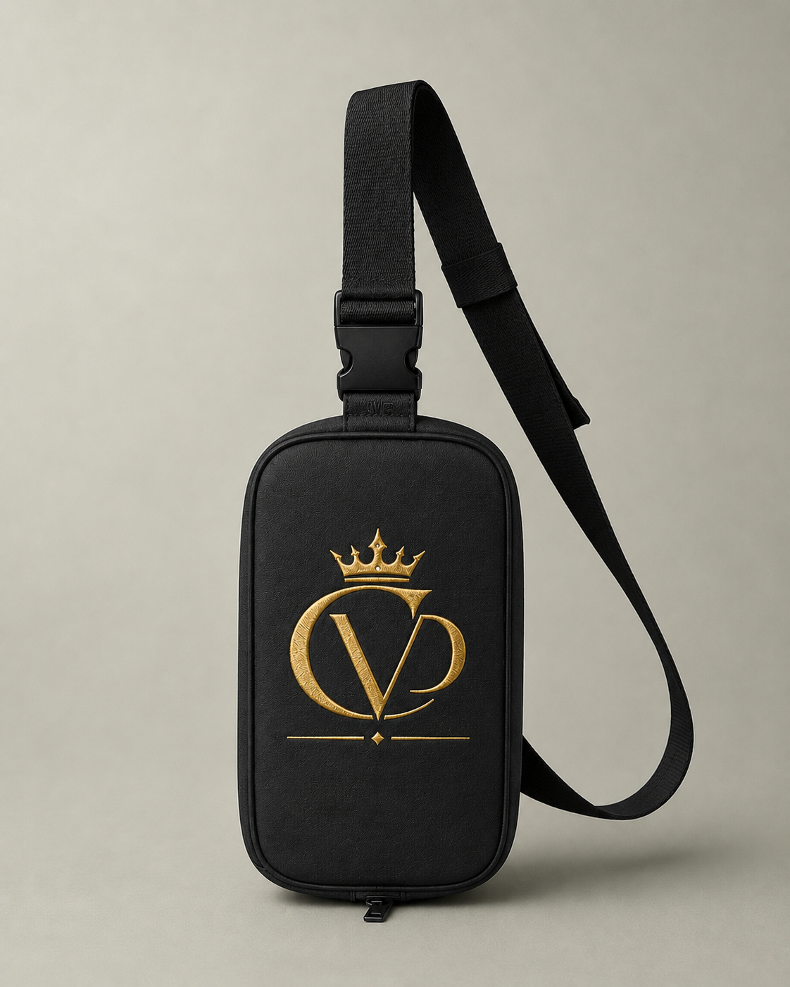 Gold Embroidered Crowned CVD Logo Crossbody Sling Bag