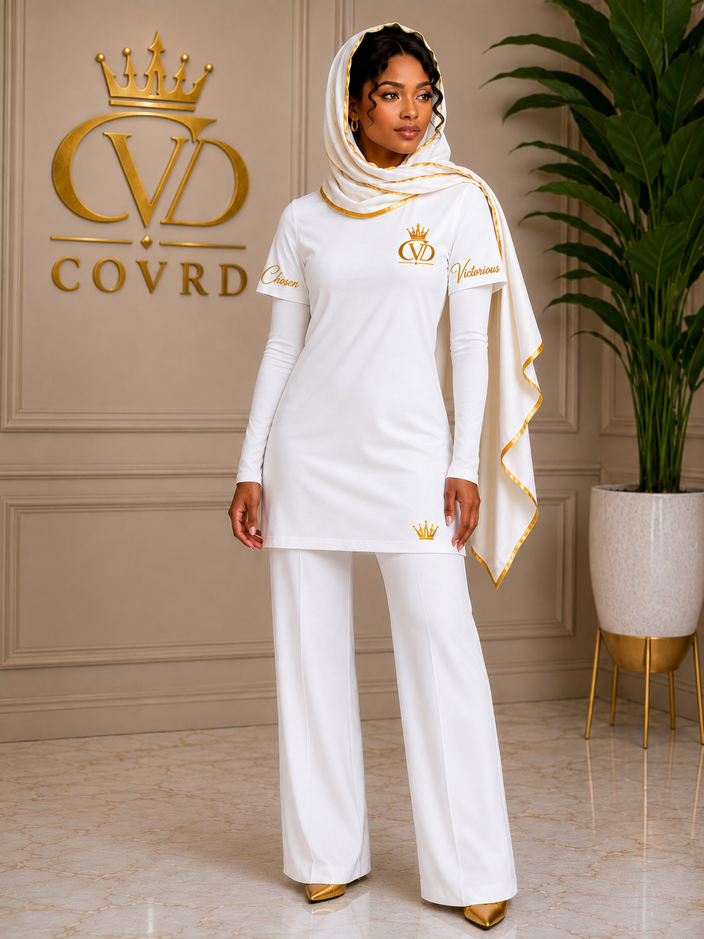 COVRD Crown T-Shirt Dress — White Gold