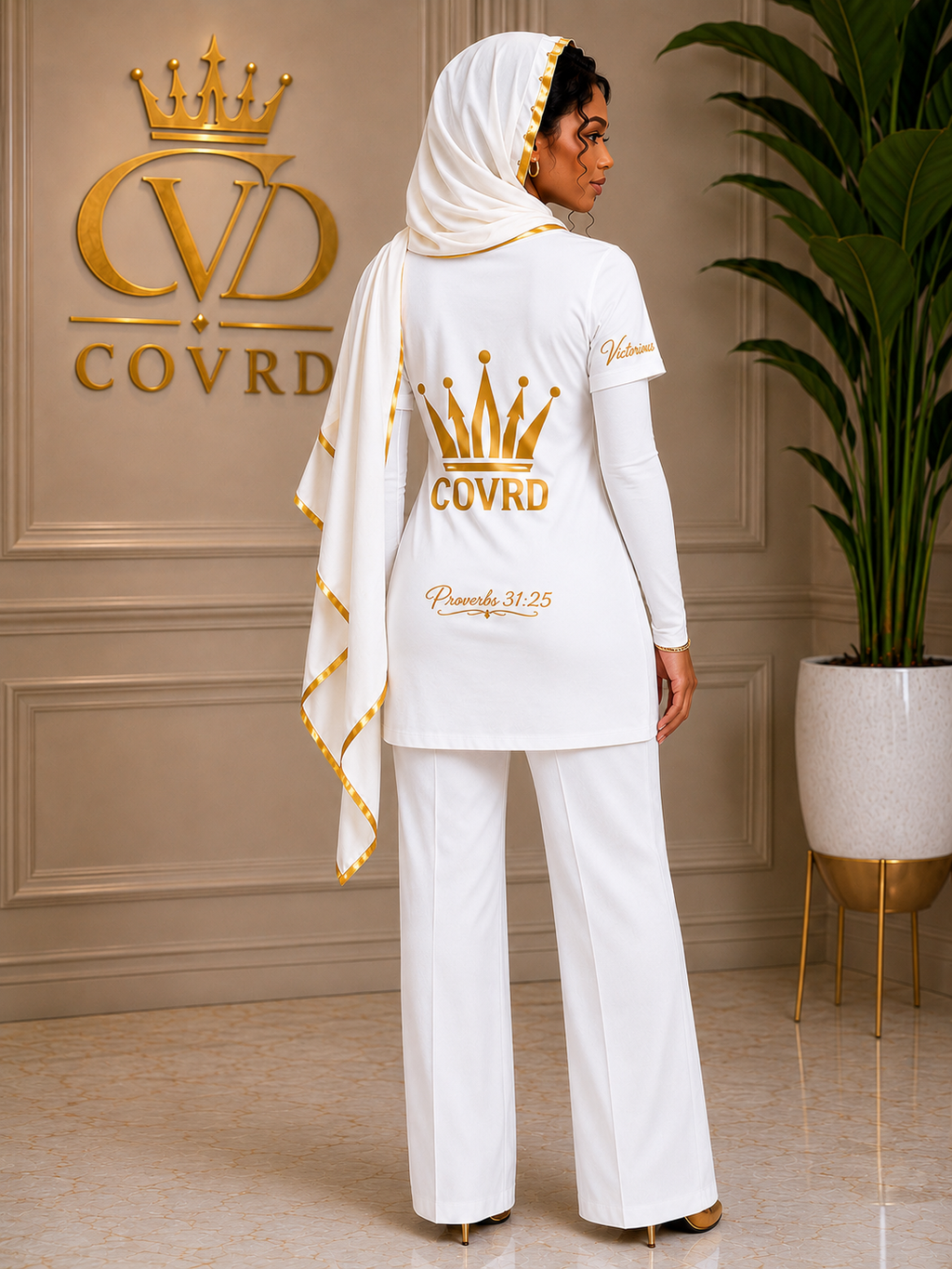 COVRD Crown T-Shirt Dress — White Gold