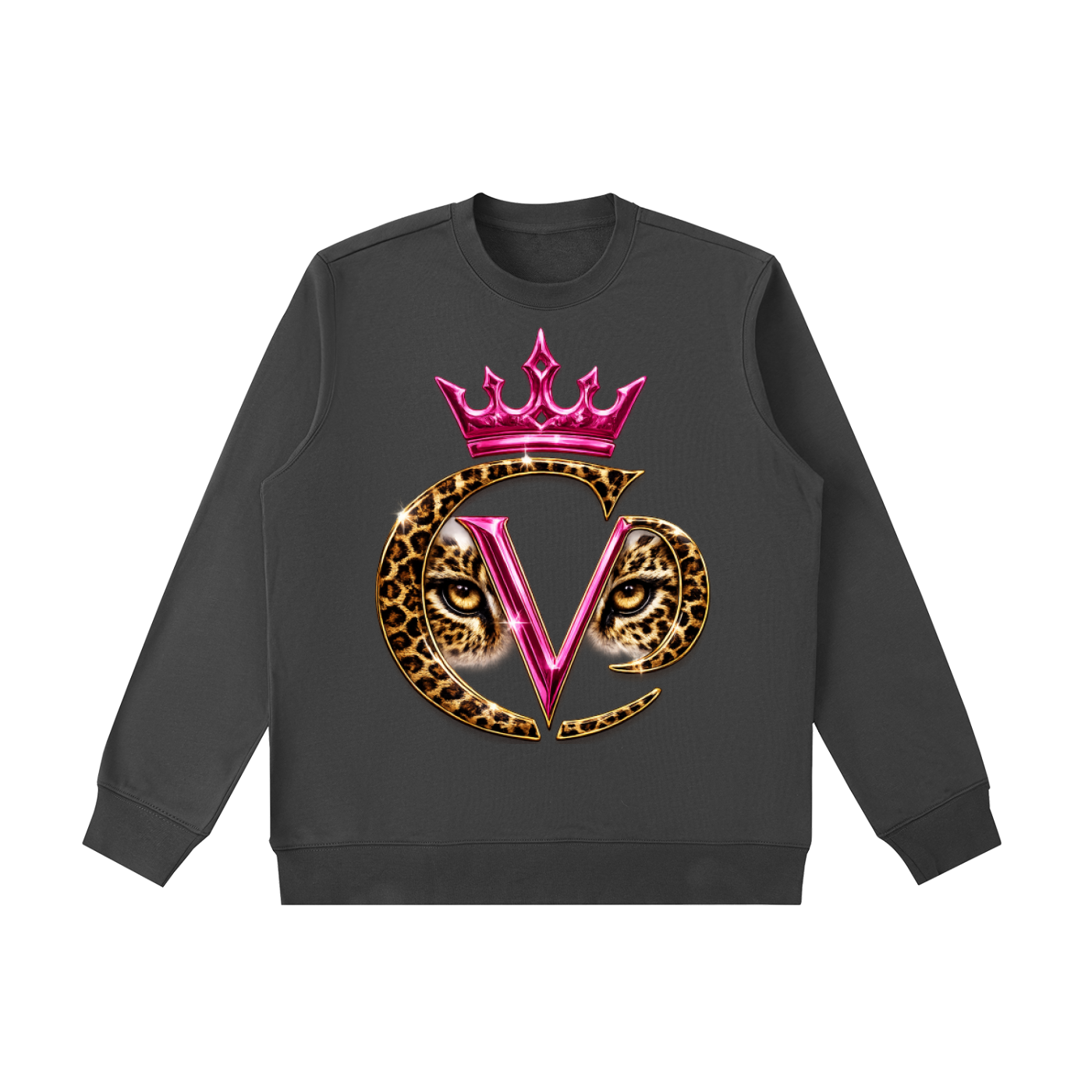 Stay COVRD Sisters' Pink Leopard Crown Crewneck  Sweatshirt