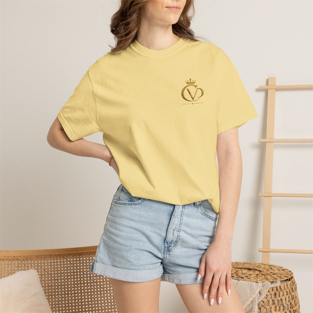 COVRD Gold Embroidered Crowned CVD Chest Logo T‑Shirt