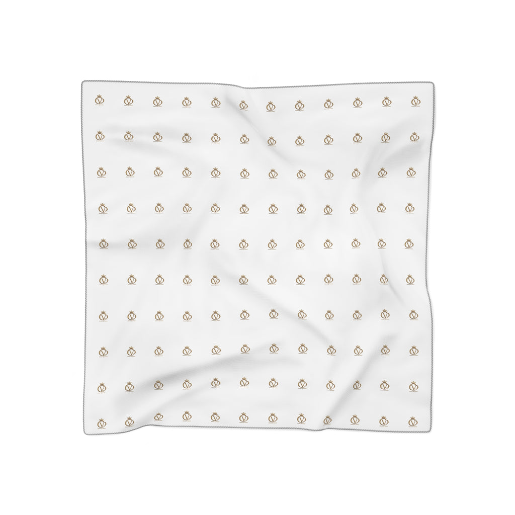 STAY COVRD Elegant Silk-Feel White Scarf with Gold Crown CVD