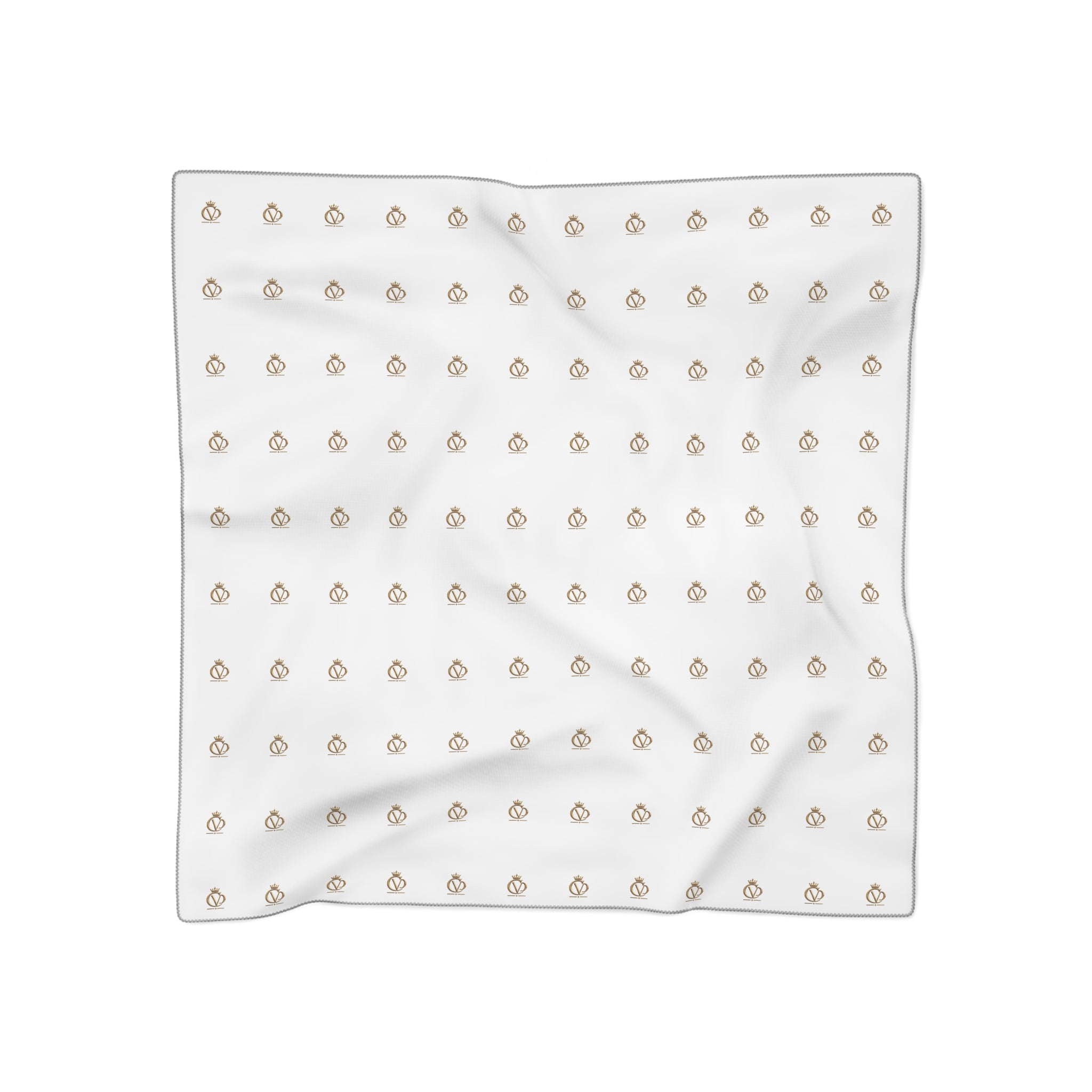 STAY COVRD Elegant Silk-Feel White Scarf with Gold Crown CVD