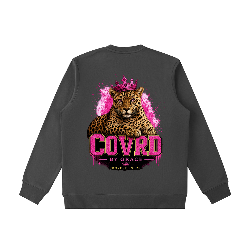 Stay COVRD Sisters' Pink Leopard Crown Crewneck  Sweatshirt