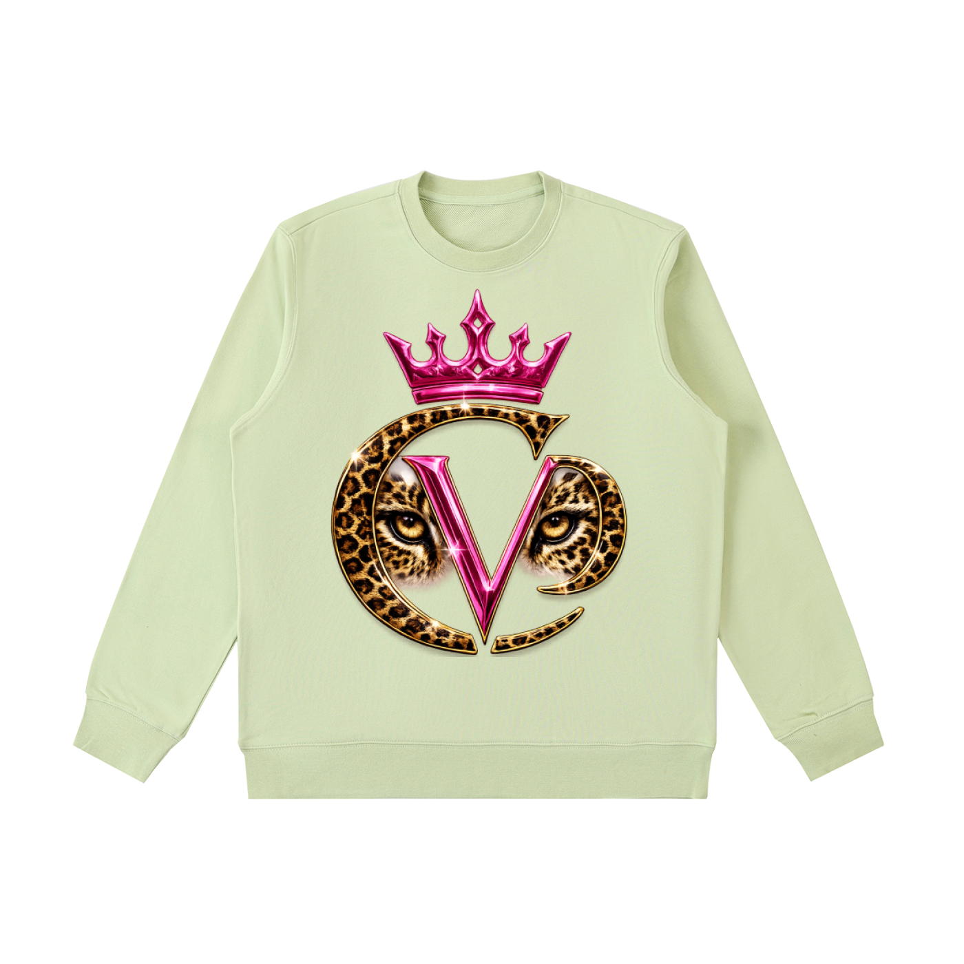 Stay COVRD Sisters' Pink Leopard Crown Crewneck  Sweatshirt