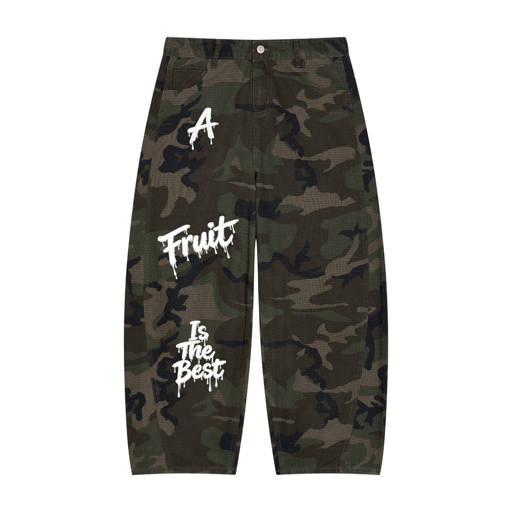 FOI Camo Barrel Leg Cargo Pants