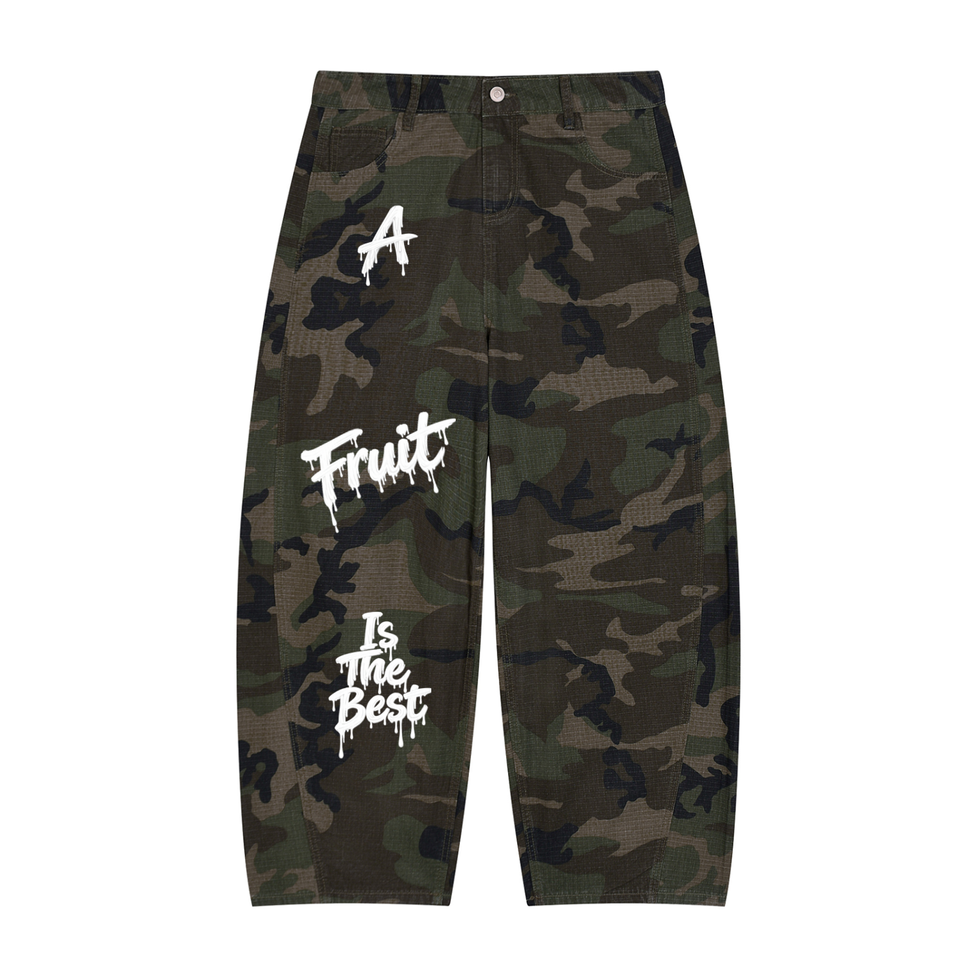 FOI Camo Barrel Leg Cargo Pants