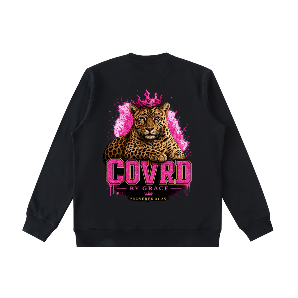 Stay COVRD Sisters' Pink Leopard Crown Crewneck  Sweatshirt