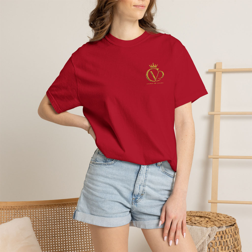 COVRD Gold Embroidered Crowned CVD Chest Logo T‑Shirt