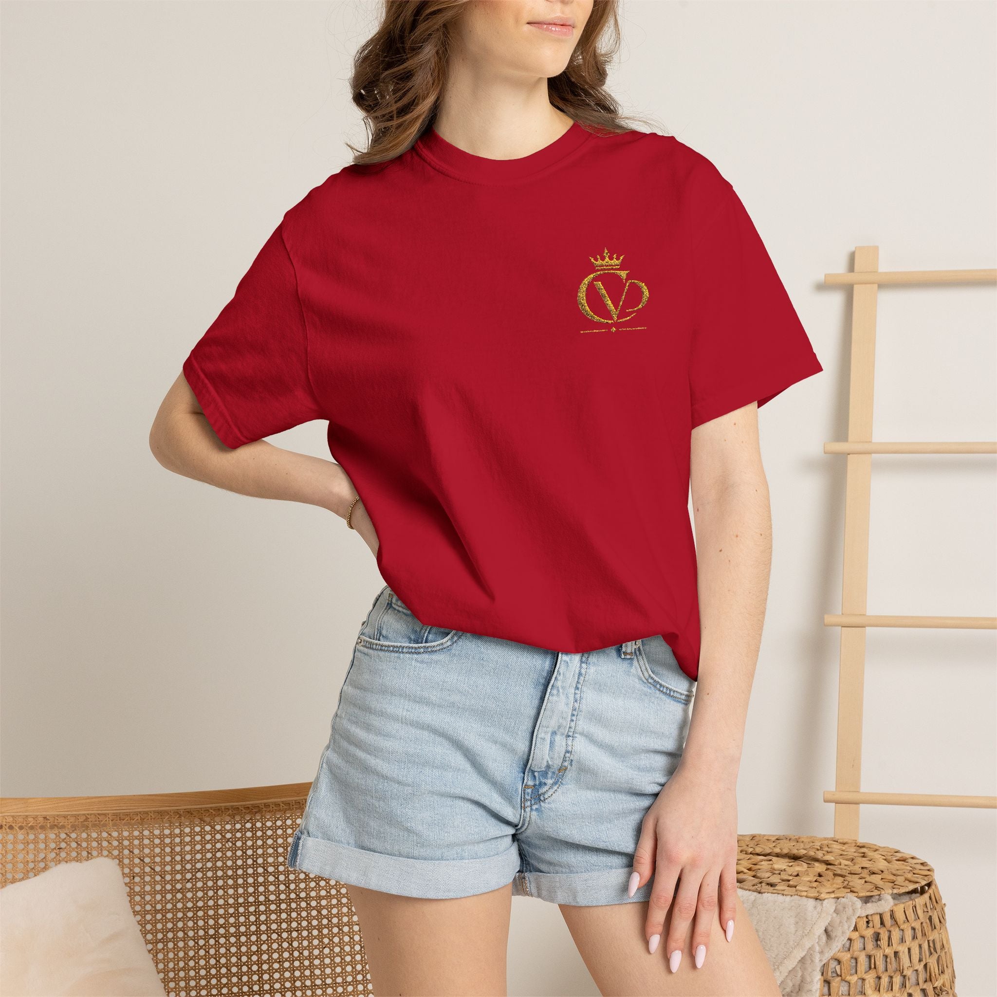 COVRD Gold Embroidered Crowned CVD Chest Logo T‑Shirt