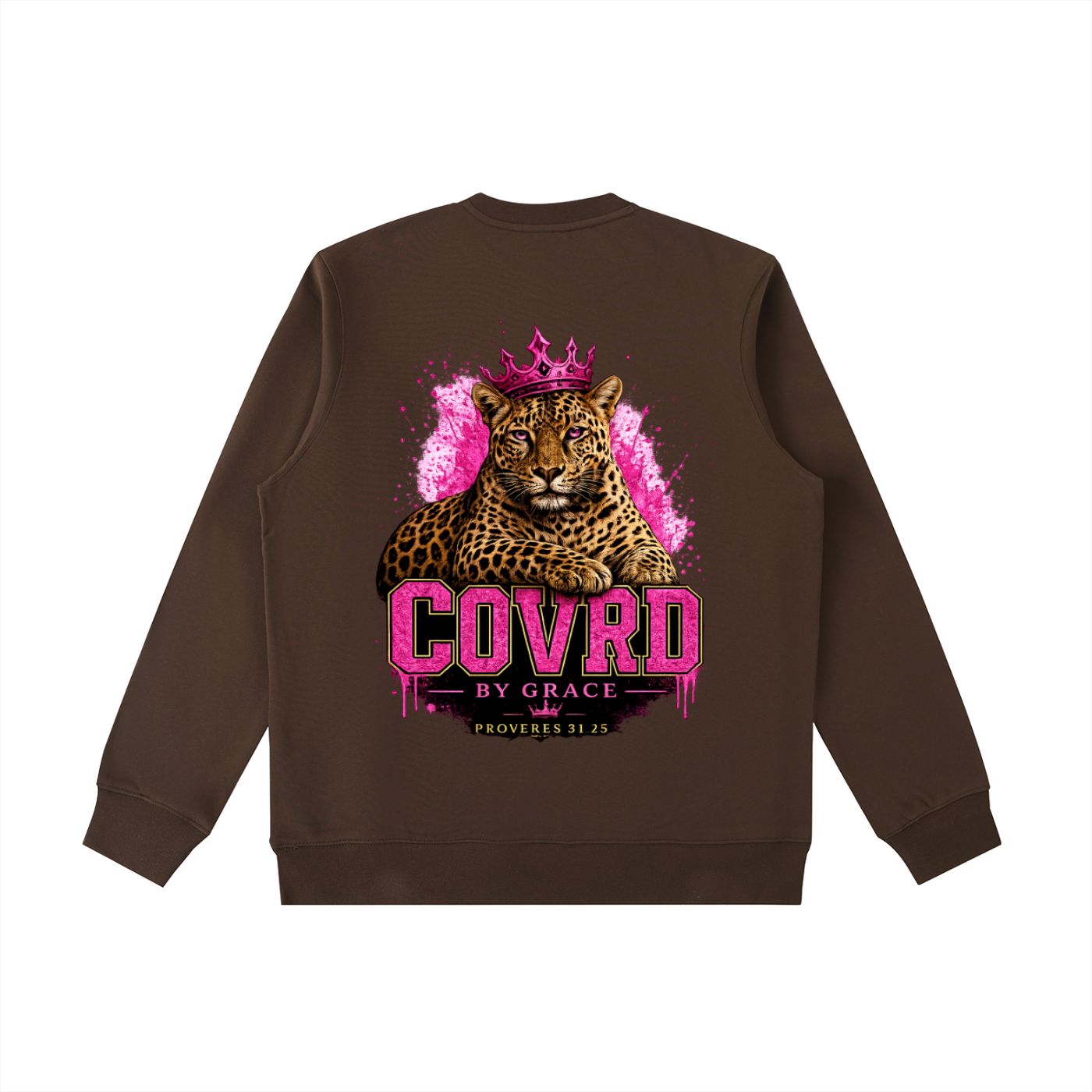 Stay COVRD Sisters' Pink Leopard Crown Crewneck  Sweatshirt