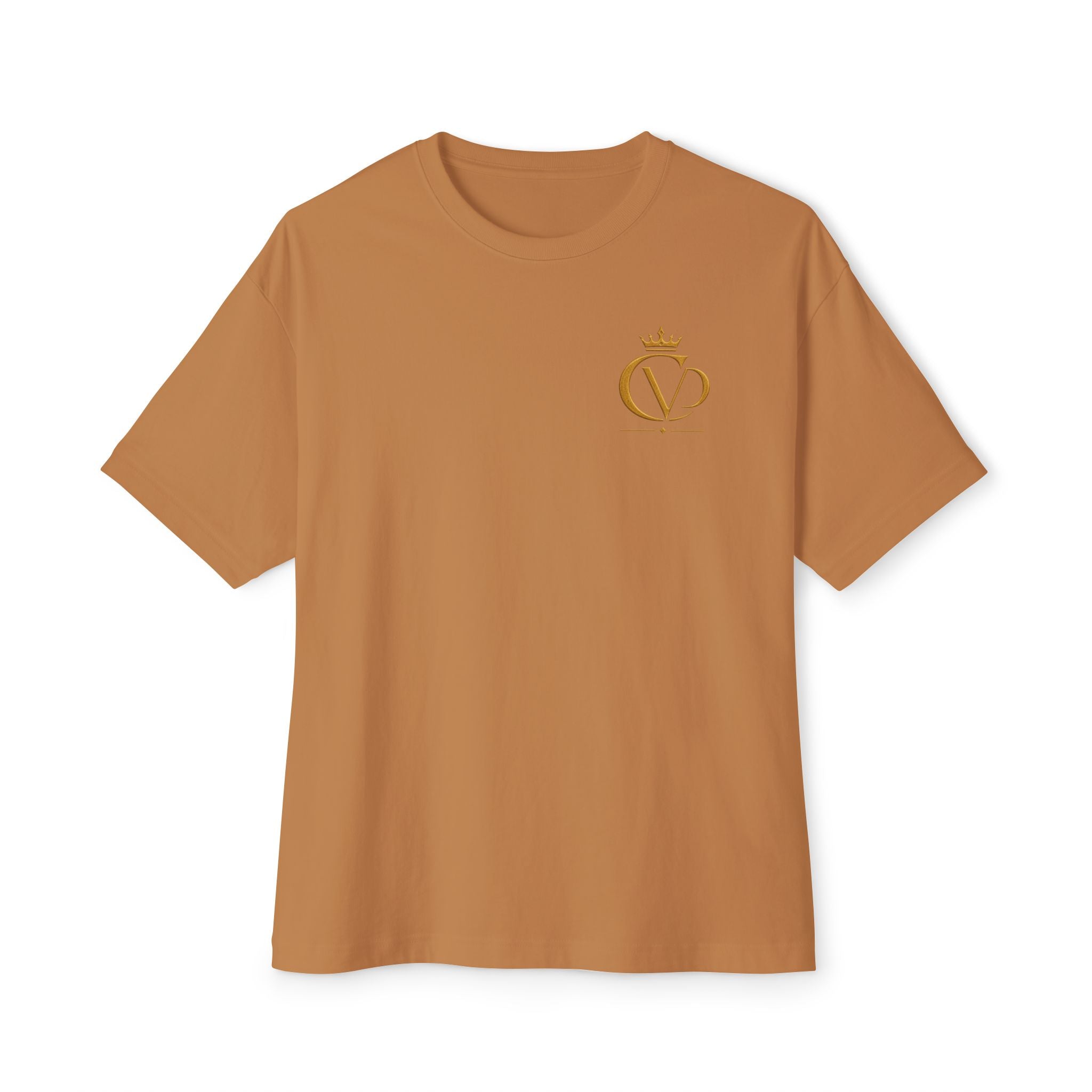 Oversized Boxy Tee — Gold Embroidered Covrd CVD Logo with Metallic Gold Foil COVRD Print