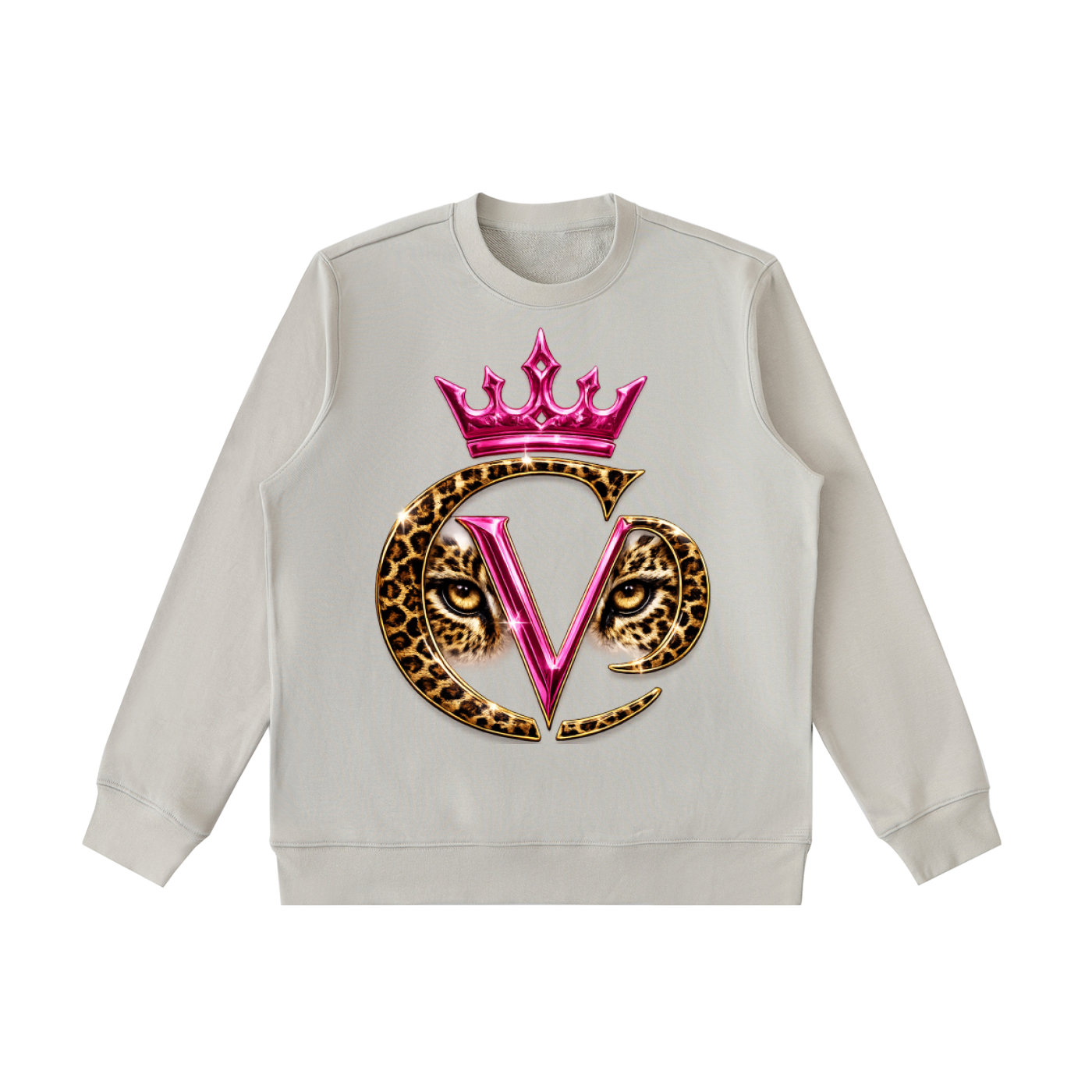 Stay COVRD Sisters' Pink Leopard Crown Crewneck  Sweatshirt