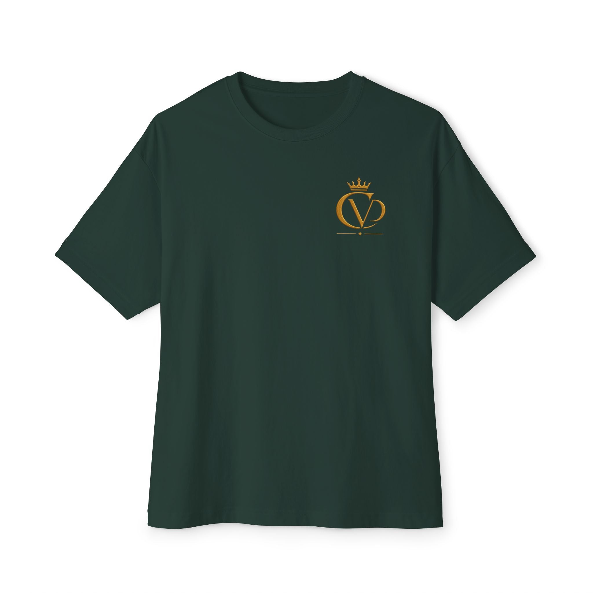 Oversized Boxy Tee — Gold Embroidered Covrd CVD Logo with Metallic Gold Foil COVRD Print