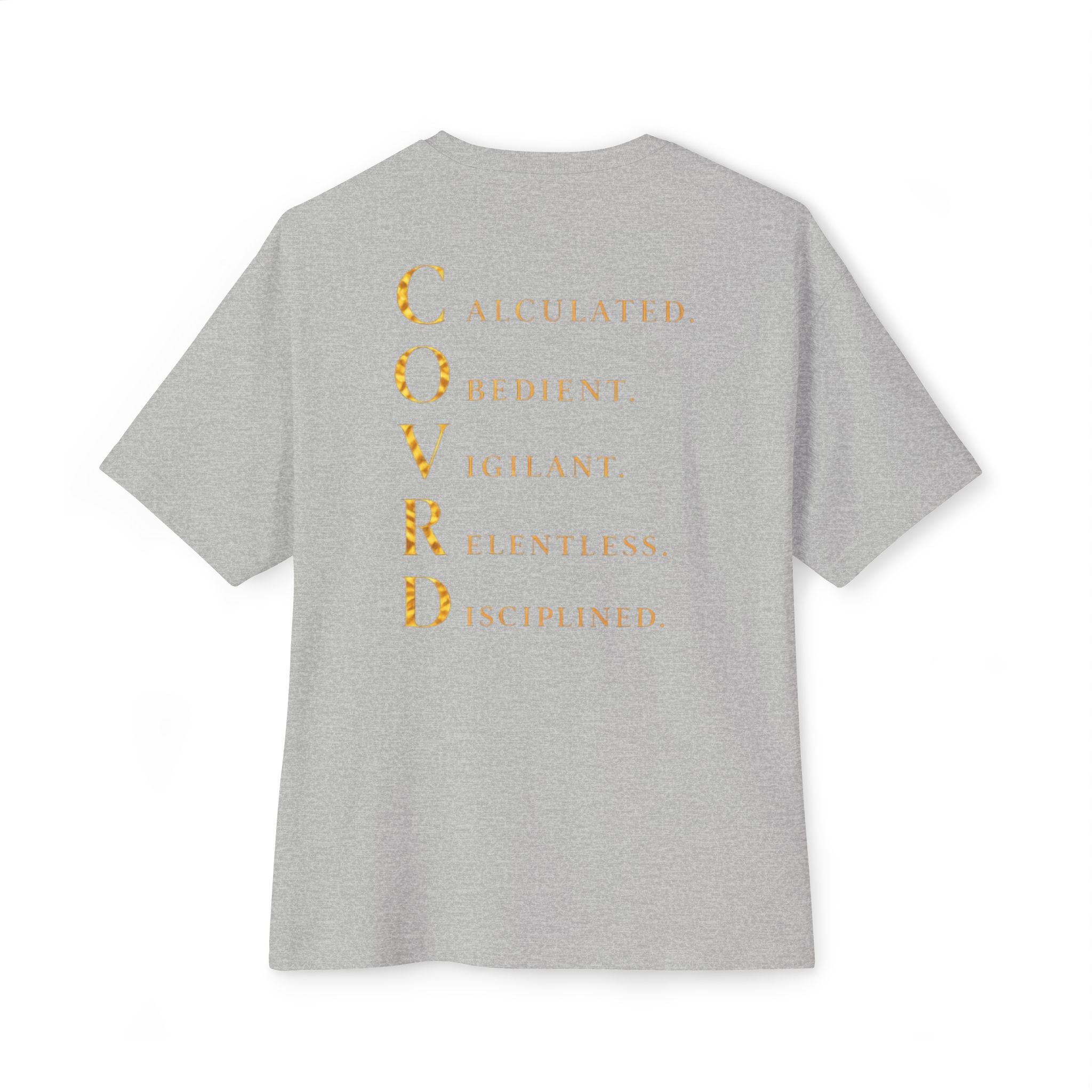 Oversized Boxy Tee — Gold Embroidered Covrd CVD Logo with Metallic Gold Foil COVRD Print