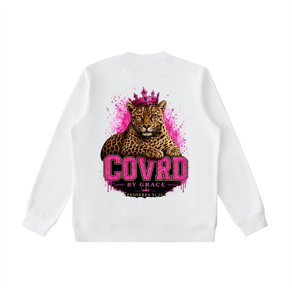 Stay COVRD Sisters' Pink Leopard Crown Crewneck  Sweatshirt
