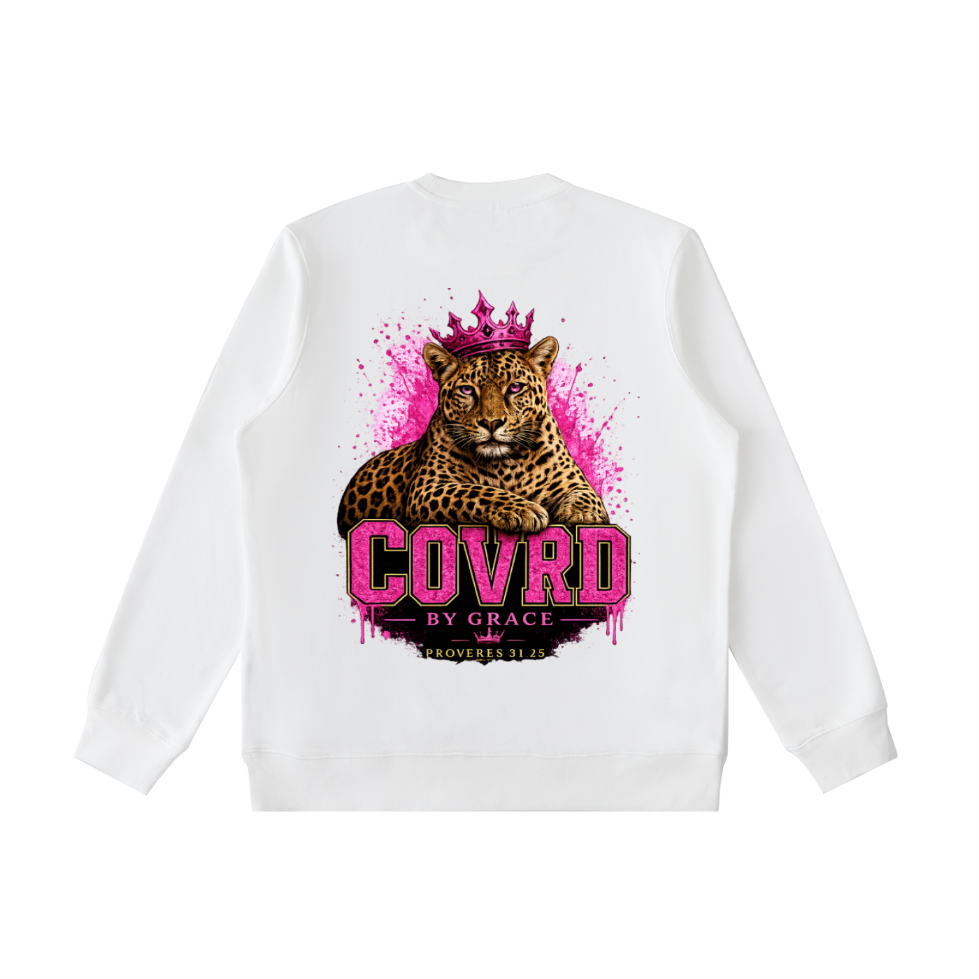 Stay COVRD Sisters' Pink Leopard Crown Crewneck  Sweatshirt