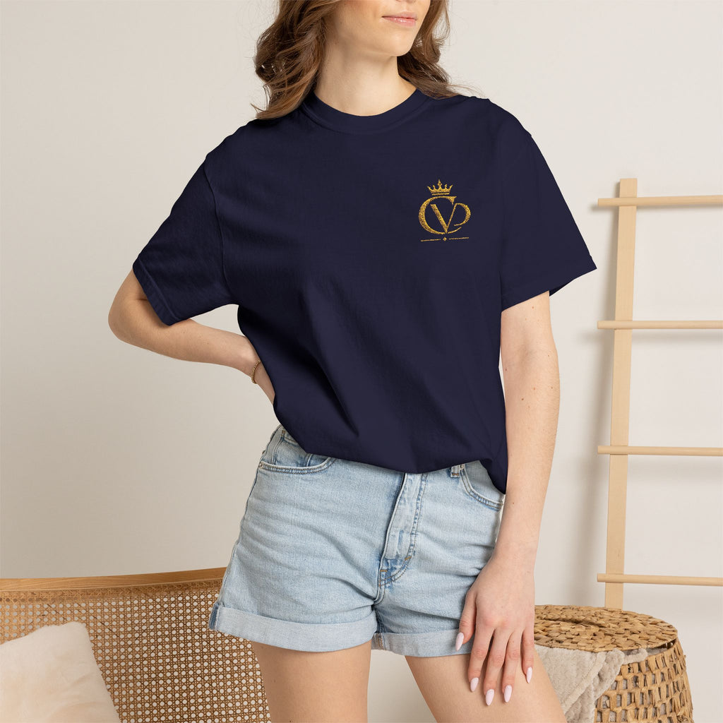 COVRD Gold Embroidered Crowned CVD Chest Logo T‑Shirt