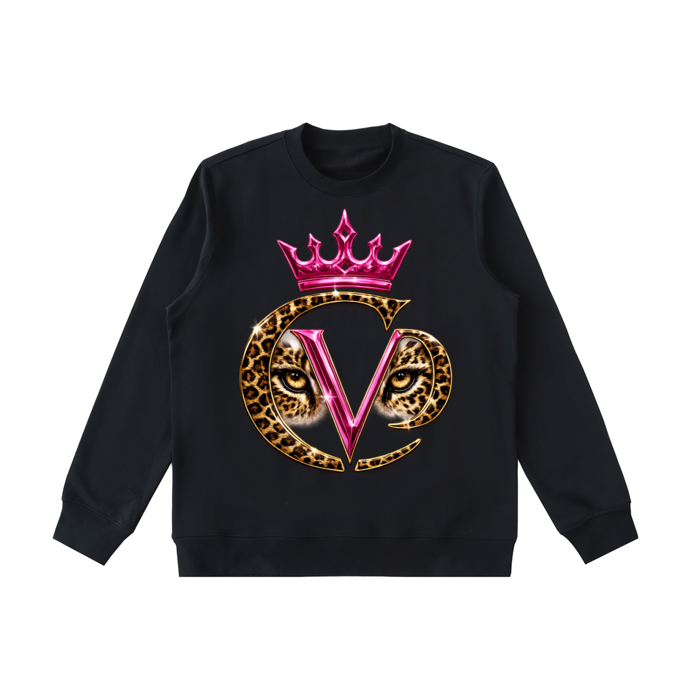 Stay COVRD Sisters' Pink Leopard Crown Crewneck  Sweatshirt