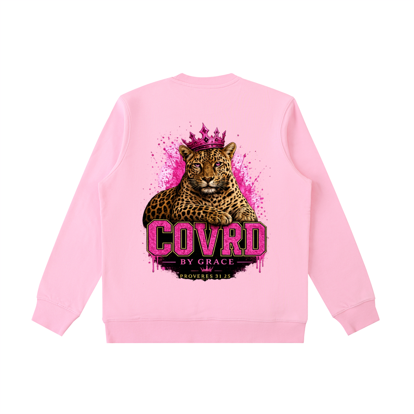 Stay COVRD Sisters' Pink Leopard Crown Crewneck  Sweatshirt
