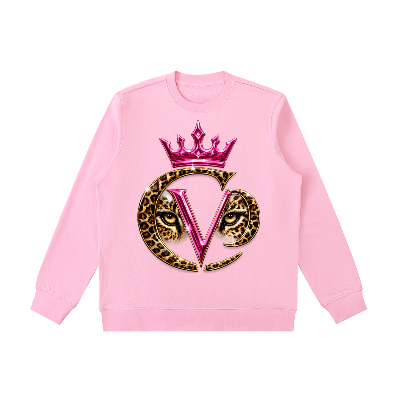 Stay COVRD Sisters' Pink Leopard Crown Crewneck  Sweatshirt