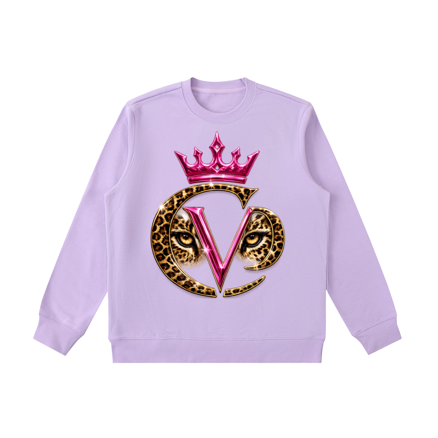 Stay COVRD Sisters' Pink Leopard Crown Crewneck  Sweatshirt