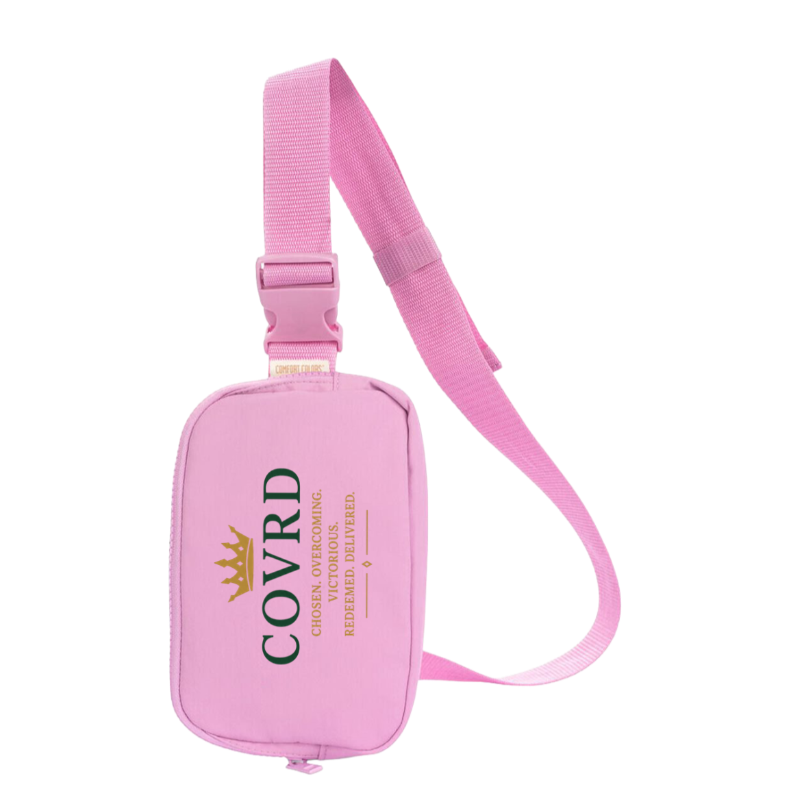 rose sling bag with COVRD branding