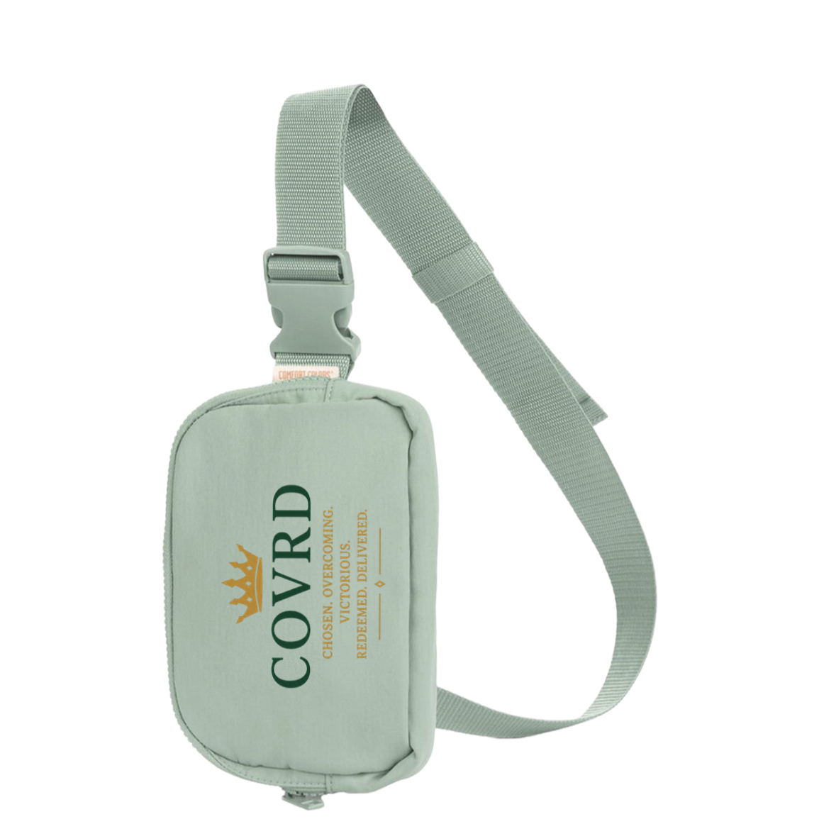 moss sling bag with COVRD branding