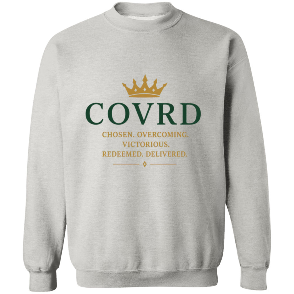 Grey sweatshirt with 'COVRD' text