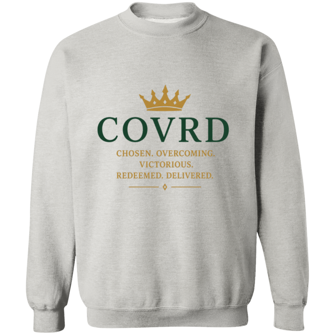 Grey sweatshirt with 'COVRD' text