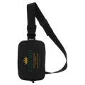 black sling bag with COVRD branding