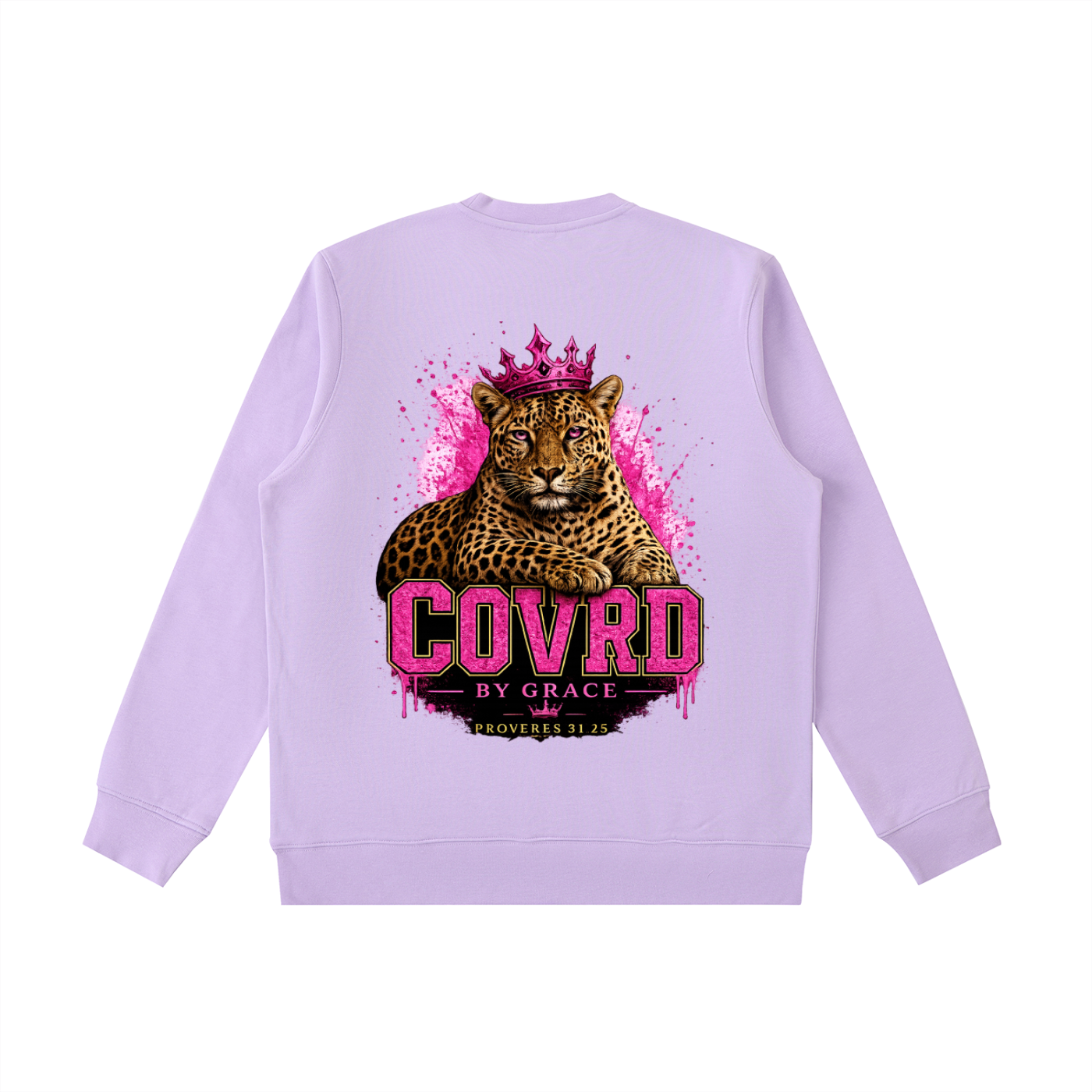 Stay COVRD Sisters' Pink Leopard Crown Crewneck  Sweatshirt