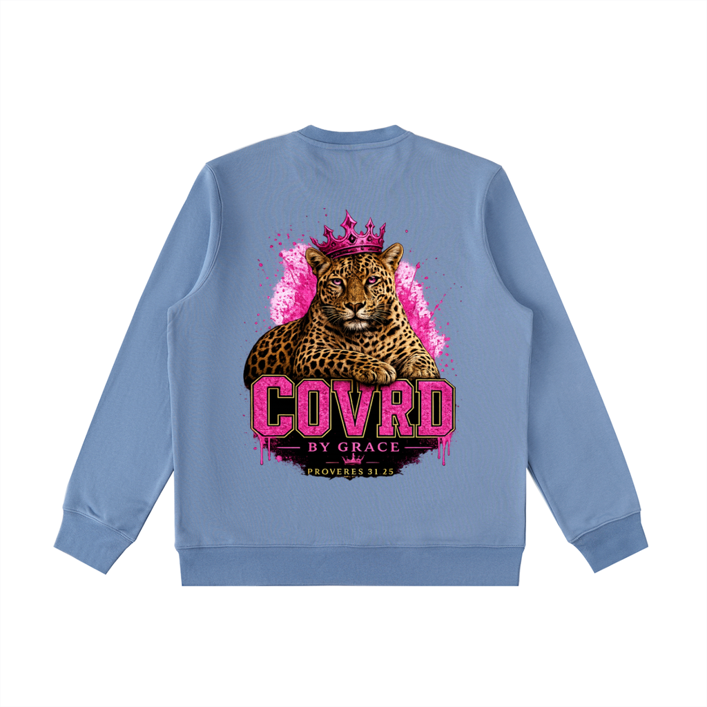 Stay COVRD Sisters' Pink Leopard Crown Crewneck  Sweatshirt