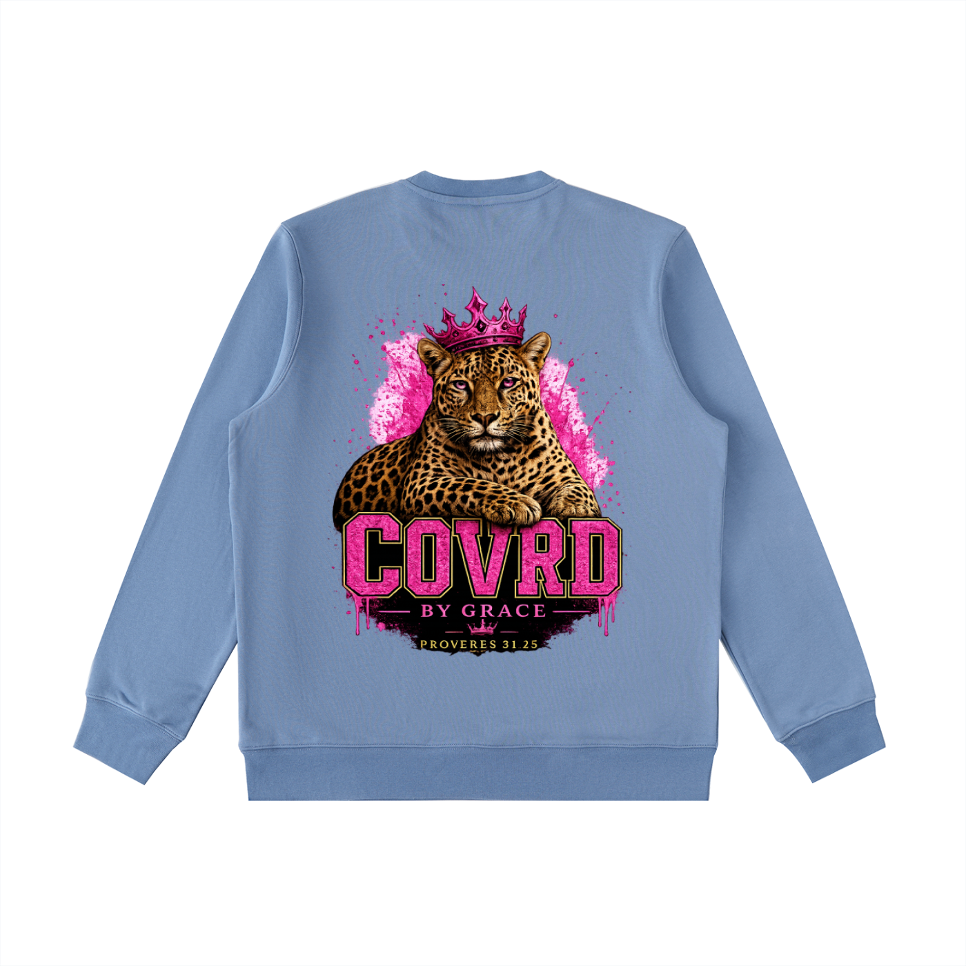 Stay COVRD Sisters' Pink Leopard Crown Crewneck  Sweatshirt