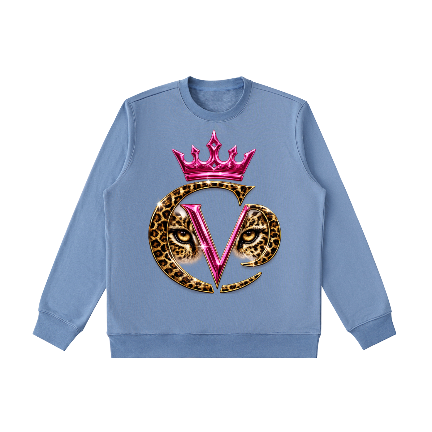 Stay COVRD Sisters' Pink Leopard Crown Crewneck  Sweatshirt