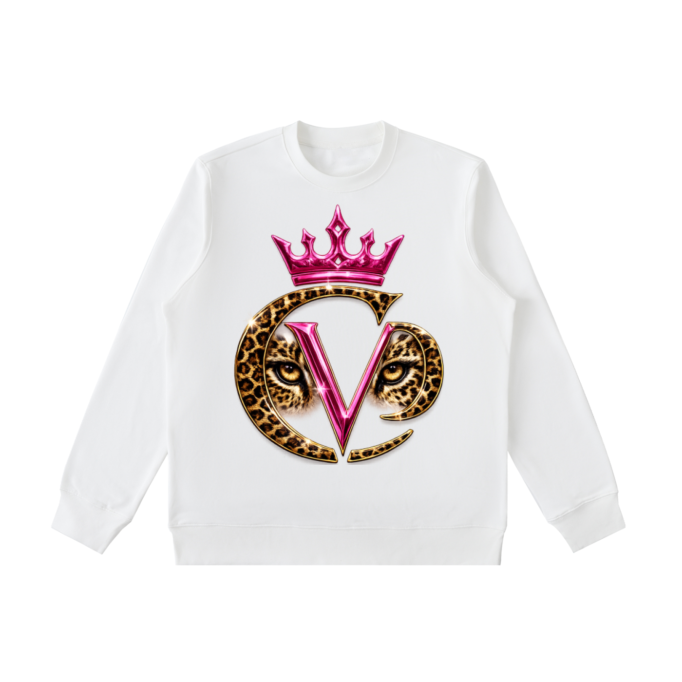 Stay COVRD Sisters' Pink Leopard Crown Crewneck  Sweatshirt