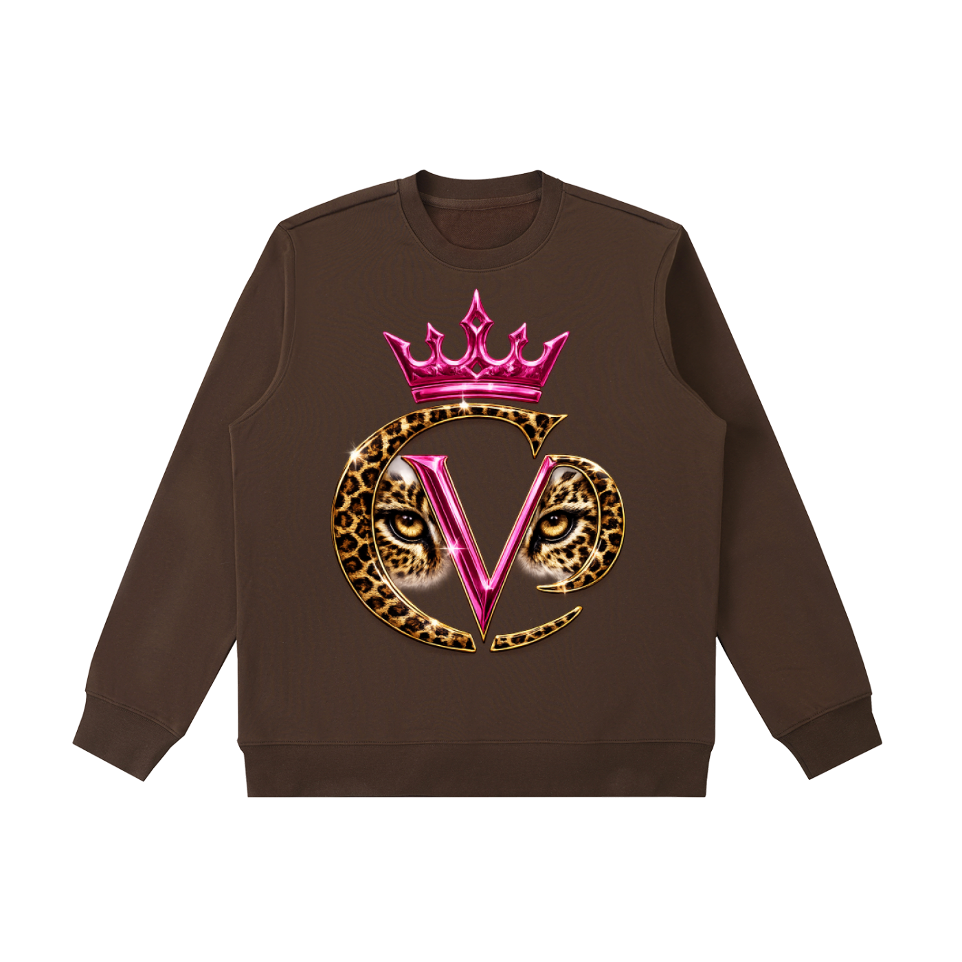 Stay COVRD Sisters' Pink Leopard Crown Crewneck  Sweatshirt