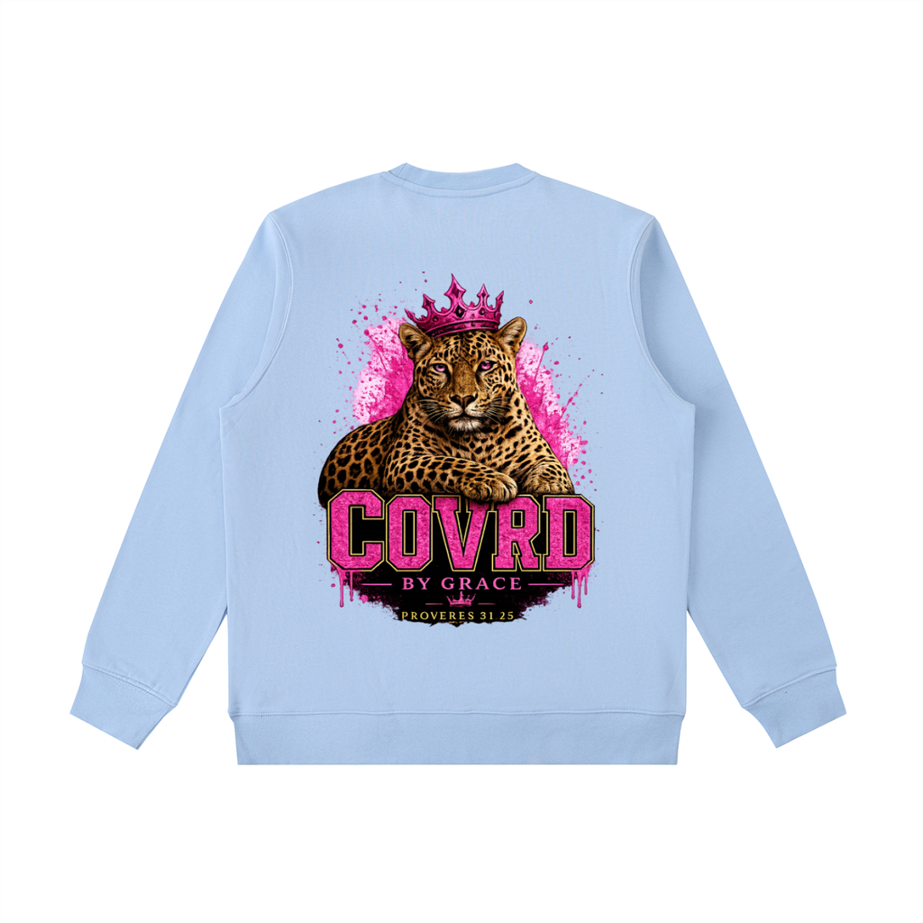 Stay COVRD Sisters' Pink Leopard Crown Crewneck  Sweatshirt