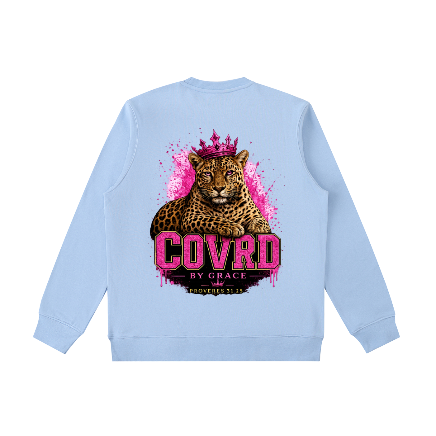 Stay COVRD Sisters' Pink Leopard Crown Crewneck  Sweatshirt